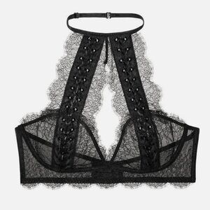 NWT Victorias Secret Chantilly Lace Up Bralette Black Medium